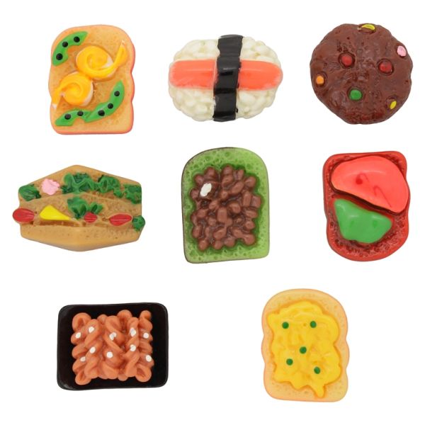PLASTIC BEADS - RESIN 3D - FOR GLUING - FOODS MIX MODELS 01 - MIX COLORS - PACKAGE 30pcs.