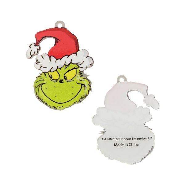 PLASTIC BEADS - RESIN 2D - PENDANT - GRINCH 01 - 42x32x2mm GREEN (LIGHT)-WHITE-RED-YELLOW - PACKAGE 30pcs. Hole-2.0mm