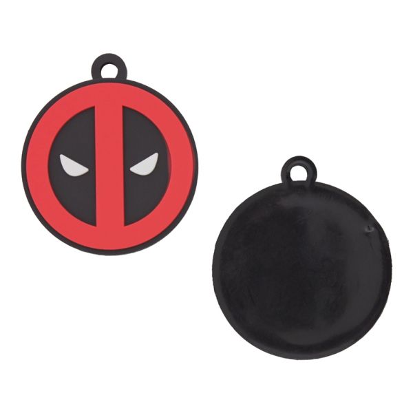 PLASTIC BEADS - RUBBER 3D - PENDANT - DEADPOOL 01 LOGO - 45x40x4mm RED-WHITE-BLACK - 4pcs. Hole-4.5mm