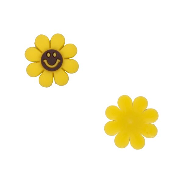 PLASTIC BEADS - RUBBER 3D - FOR GLUING - FLOWER 49 SMILEY FACE - 20x4mm YELLOW AND BROWN (DARK) - PACKAGE 40pcs.