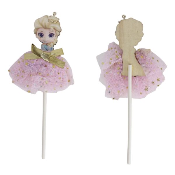 MATERIALS FOR CRAFT AND DECORATION - TOPPER FROM ДЪРВО AND TEXTILE - PRINCESS ELSA 01 - 5x14cm - GOLD AND MIX - 1pcs.