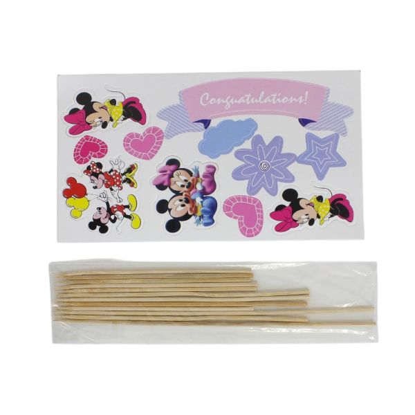MATERIALS FOR CRAFT AND DECORATION - TOPPER FROM CARTON - CONGRATULATIONS 01 MICKEY AND MINNIE - CYCLAMEN AND PINK (DARK) - 11pcs.