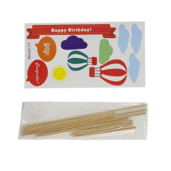 MATERIALS FOR CRAFT AND DECORATION - TOPPER FROM CARTON - HAPPY BIRTHDAY 09 BALLOON AND CLOUDS - RED AND MIX - 11pcs.