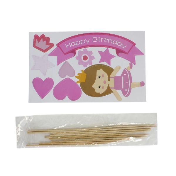 MATERIALS FOR CRAFT AND DECORATION - TOPPER FROM CARTON - HAPPY BIRTHDAY 10 GIRL AND HEARTS - PINK (DARK) AND PINK (LIGHT) - PACKAGE (6x9pcs.)