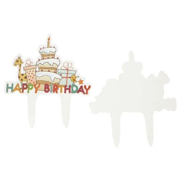 MATERIALS FOR CRAFT AND DECORATION - TOPPER FROM CARTON - HAPPY BIRTHDAY 15 GIRAFFE AND CAKE - MIX - 10pcs.