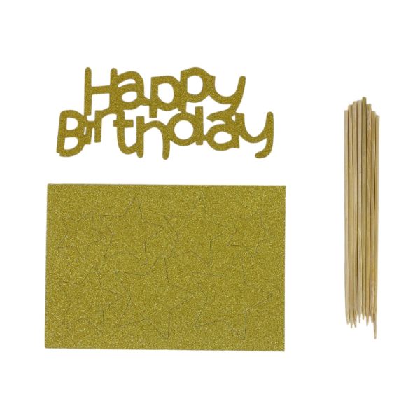 MATERIALS FOR CRAFT AND DECORATION - TOPPER FROM CARTON - HAPPY BIRTHDAY 16 - 8x11.5cm - GOLD AND WHITE - PACKAGE (6x8pcs.)