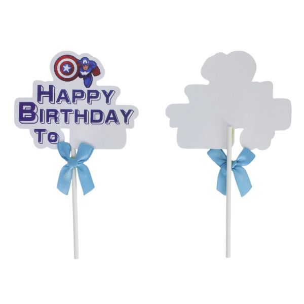 MATERIALS FOR CRAFT AND DECORATION - TOPPER FROM CARTON - HAPPY BIRTHDAY 17 CAPTAIN AMERICA - 10x16.5cm - BLUE (DARK) AND WHITE - PACKAGE 12pcs.
