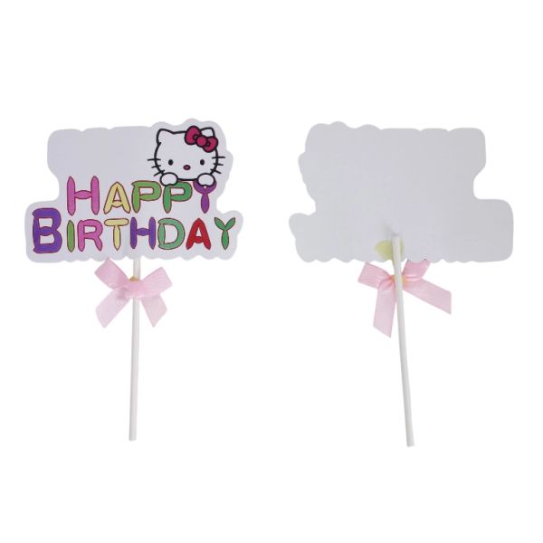 MATERIALS FOR CRAFT AND DECORATION - TOPPER FROM CARTON - HAPPY BIRTHDAY 18 KITTY - 11x15cm - WHITE AND MIX - PACKAGE 12pcs.