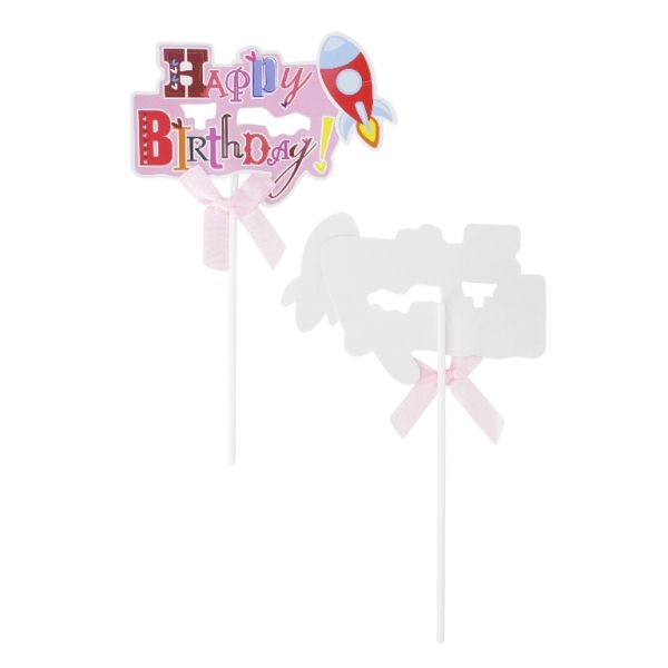 MATERIALS FOR CRAFT AND DECORATION - TOPPER FROM CARTON - HAPPY BIRTHDAY 22 ROCKET - 12x18.5cm - PINK AND MIX - PACKAGE 12pcs.