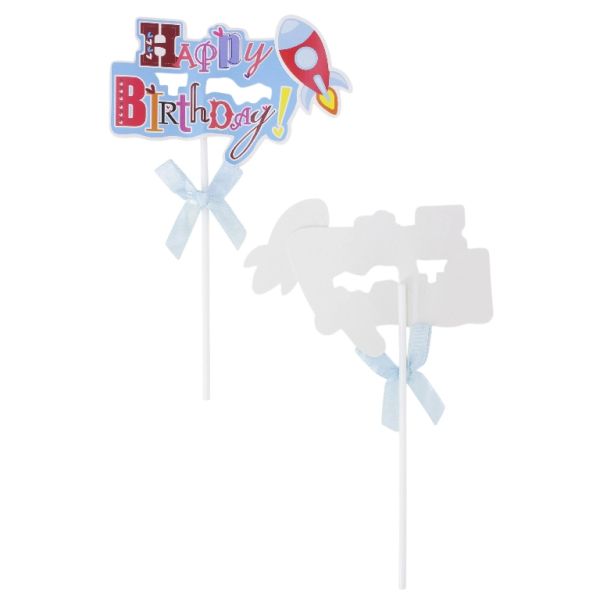 MATERIALS FOR CRAFT AND DECORATION - TOPPER FROM CARTON - HAPPY BIRTHDAY 22 ROCKET - 12x18.5cm - BLUE AND MIX - 2pcs.