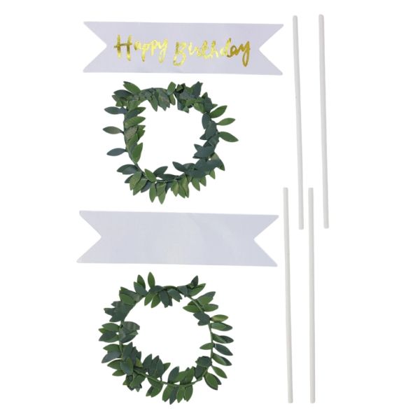 MATERIALS FOR CRAFT AND DECORATION - TOPPER FROM CARTON - HAPPY BIRTHDAY 26 - 14x9cm - WHITE-GREEN (DARK)-GOLD - 4pcs.