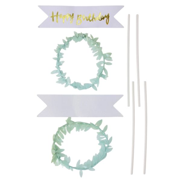 MATERIALS FOR CRAFT AND DECORATION - TOPPER FROM CARTON - HAPPY BIRTHDAY 26 - 14x9cm - WHITE-MINT-GREEN (LIGHT)-GOLD - PACKAGE (6x4pcs.)