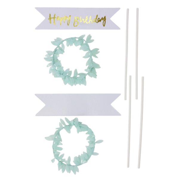 MATERIALS FOR CRAFT AND DECORATION - TOPPER FROM CARTON - HAPPY BIRTHDAY 26 - 14x9cm - WHITE-MINT-GOLD - 4pcs.
