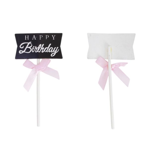 MATERIALS FOR CRAFT AND DECORATION - TOPPER FROM CARTON - HAPPY BIRTHDAY 28 - 6x12cm - BLACK-WHITE-PINK - PACKAGE 12pcs.