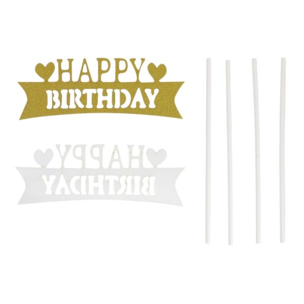 MATERIALS FOR CRAFT AND DECORATION - TOPPER FROM CARTON - HAPPY BIRTHDAY 31 GLITTER - 14x4.5cm - GOLD - PACKAGE 6pcs.