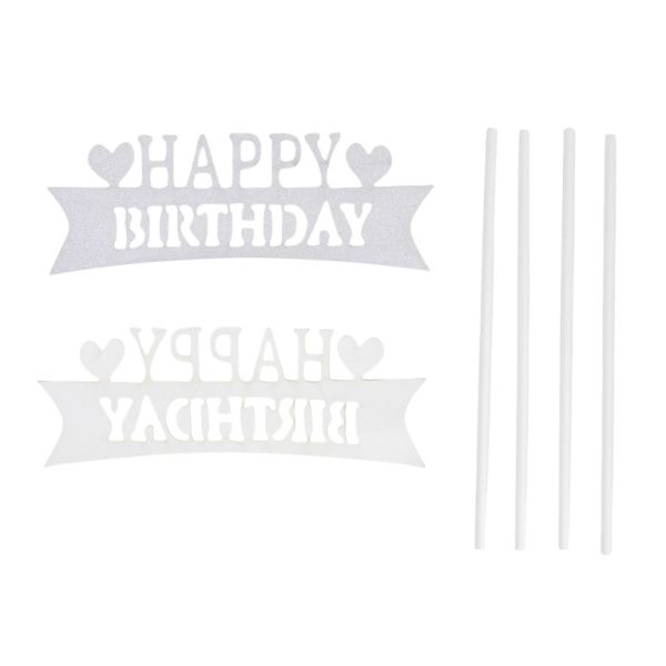 MATERIALS FOR CRAFT AND DECORATION - TOPPER FROM CARTON - HAPPY BIRTHDAY 31 GLITTER - 14x4.5cm - SILVER - 1pcs.
