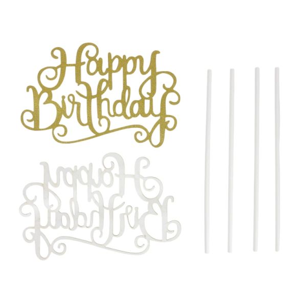 MATERIALS FOR CRAFT AND DECORATION - TOPPER FROM CARTON - HAPPY BIRTHDAY 32 GLITTER - 13x8.5cm - GOLD - PACKAGE 6pcs.