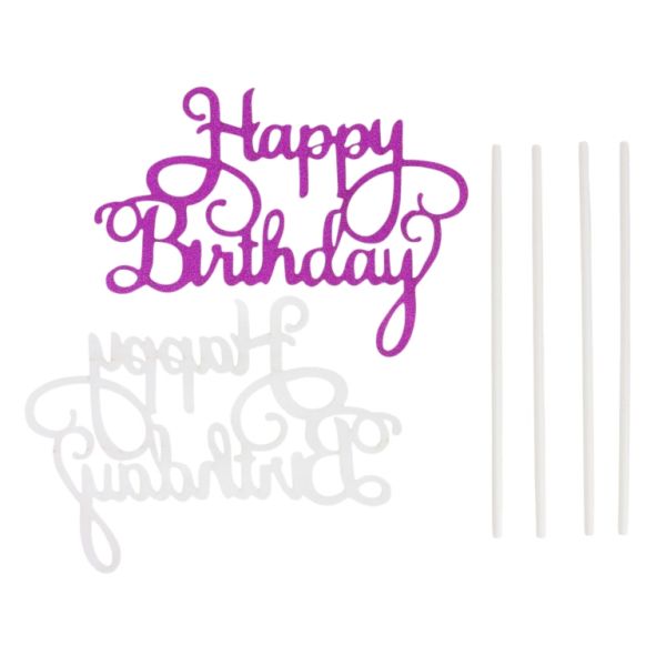 MATERIALS FOR CRAFT AND DECORATION - TOPPER FROM CARTON - HAPPY BIRTHDAY 33 GLITTER - 14x7.5cm - CYCLAMEN - PACKAGE 6pcs.