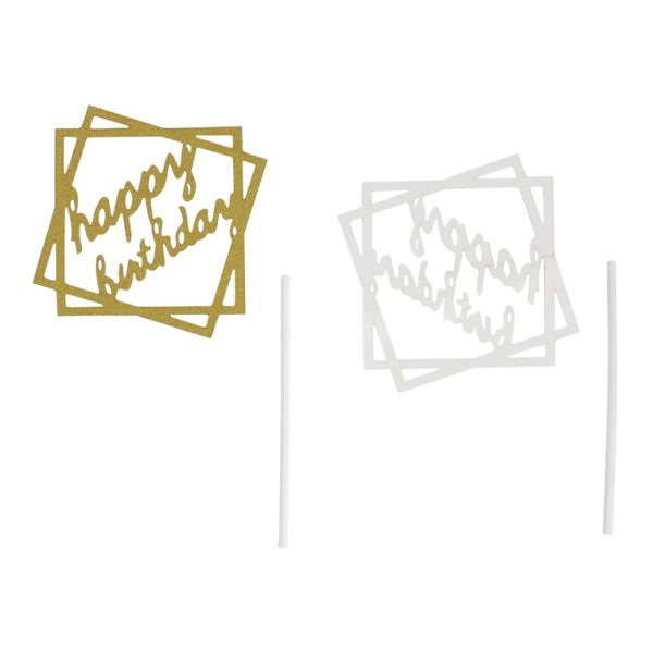 MATERIALS FOR CRAFT AND DECORATION - TOPPER FROM CARTON - HAPPY BIRTHDAY 36 GLITTER - 9x9cm - GOLD - PACKAGE 6pcs.