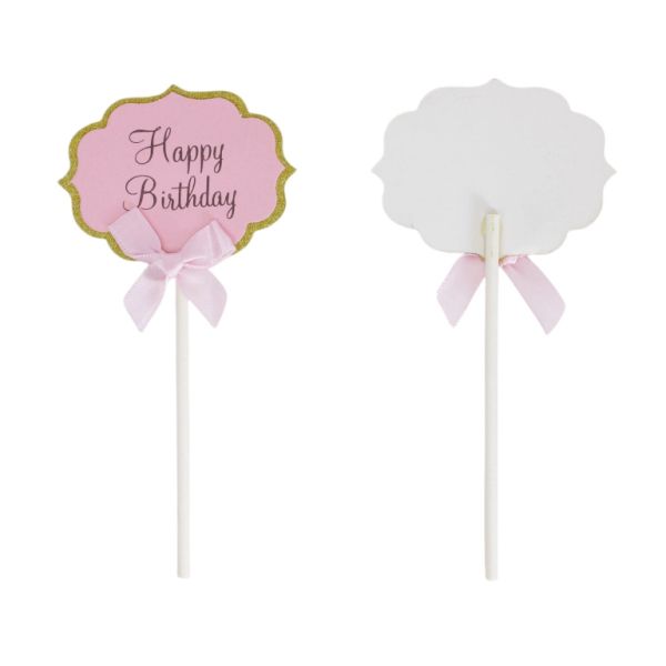 MATERIALS FOR CRAFT AND DECORATION - TOPPER FROM CARTON - HAPPY BIRTHDAY 38 - 6.3x13.5cm - PINK AND GOLD - PACKAGE (6x2pcs.)