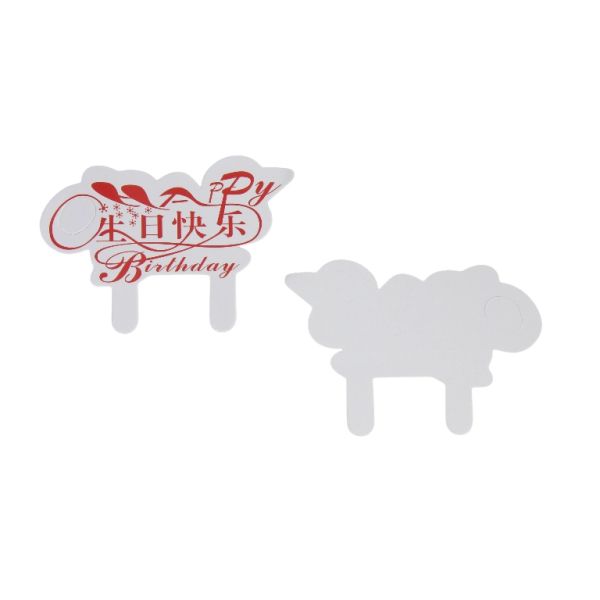 MATERIALS FOR CRAFT AND DECORATION - TOPPER FROM CARTON - HAPPY BIRTHDAY 39 CHINESE - 8x5.5cm - WHITE AND RED - PACKAGE 50pcs.