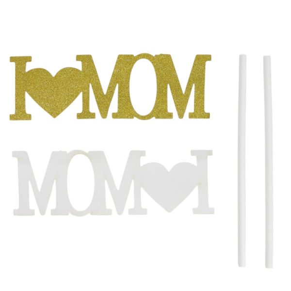 MATERIALS FOR CRAFT AND DECORATION - TOPPER FROM CARTON - I LOVE MOM 01 GLITTER - 9.5x3cm - GOLD - 1pcs.