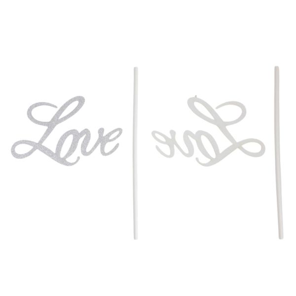 MATERIALS FOR CRAFT AND DECORATION - TOPPER FROM CARTON - LOVE 02 GLITTER - 9x6cm - SILVER - PACKAGE 6pcs.