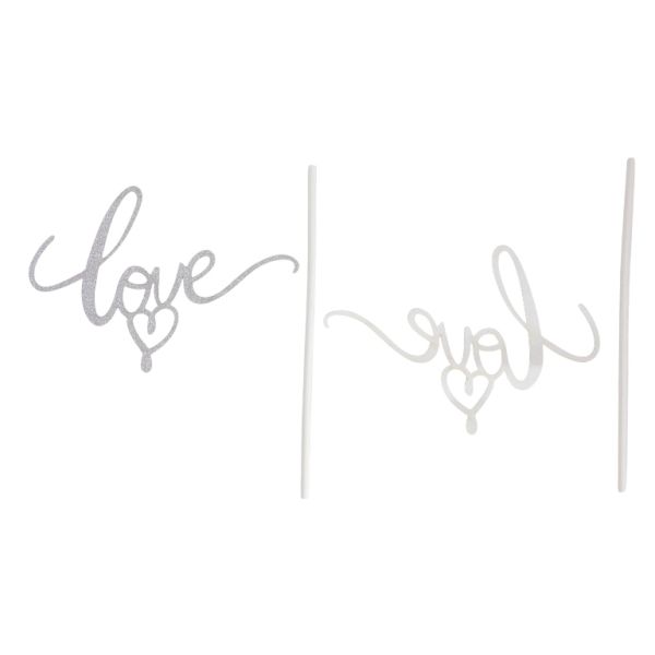 MATERIALS FOR CRAFT AND DECORATION - TOPPER FROM CARTON - LOVE 03 GLITTER - 12.5x8.5cm - SILVER - PACKAGE 6pcs.