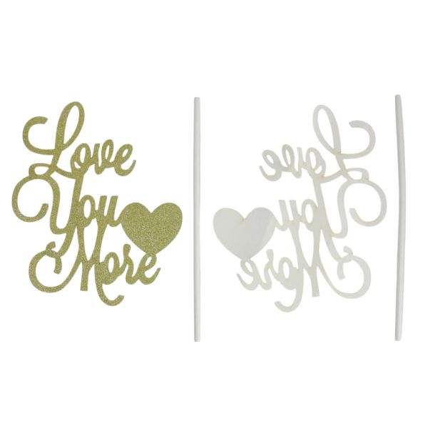 MATERIALS FOR CRAFT AND DECORATION - TOPPER FROM CARTON - LOVE YOU MORE 01 GLITTER - 11x12.5cm - GOLD (LIGHT) - PACKAGE 6pcs.