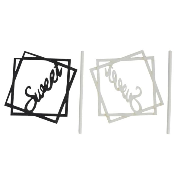 MATERIALS FOR CRAFT AND DECORATION - TOPPER FROM CARTON - SWEET 01 GLITTER - 8x8cm - BLACK - PACKAGE 6pcs.
