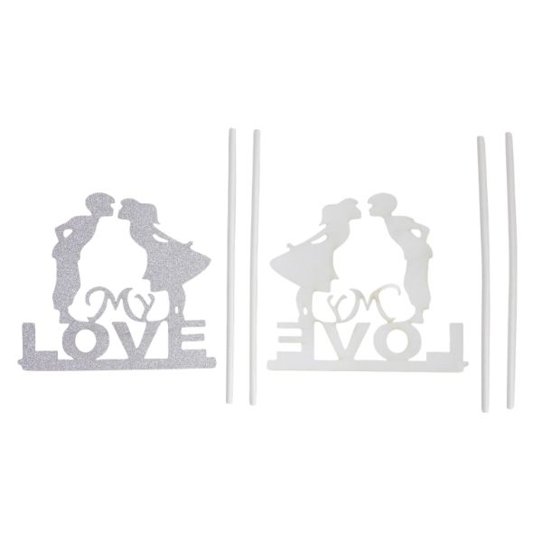 MATERIALS FOR CRAFT AND DECORATION - TOPPER FROM CARTON - IN LOVE 03 MY LOVE GLITTER - 11x10cm - SILVER - 1pcs.