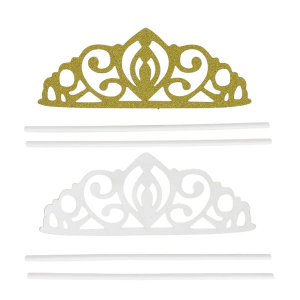 MATERIALS FOR CRAFT AND DECORATION - TOPPER FROM CARTON - TIARA 01 GLITTER - 13x5cm - GOLD - PACKAGE 6pcs.