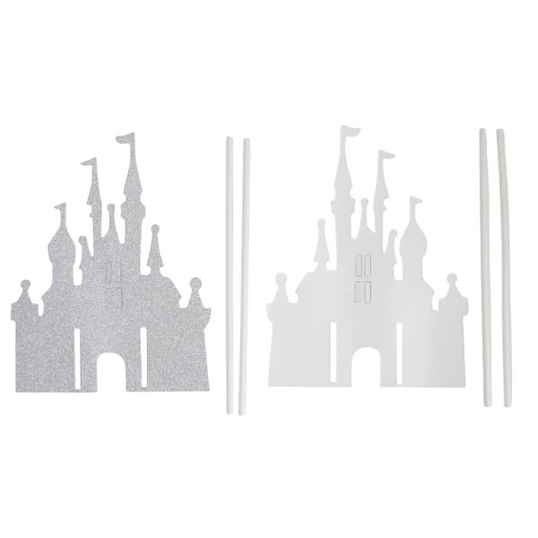 MATERIALS FOR CRAFT AND DECORATION - TOPPER FROM CARTON - CASTLE 01 GLITTER - 11x14cm - SILVER - PACKAGE 6pcs.