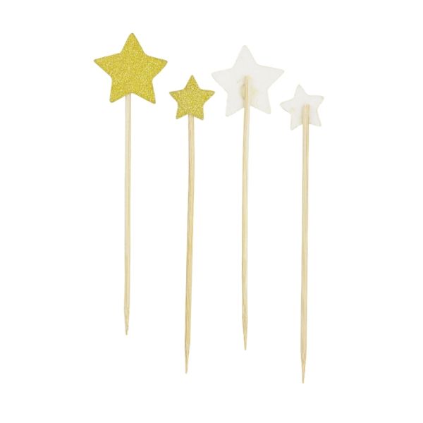 MATERIALS FOR CRAFT AND DECORATION - TOPPER FROM CARTON - STAR 02 GLITTER - MIX SIZES - GOLD - PACKAGE (6x6pcs.)