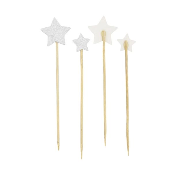 MATERIALS FOR CRAFT AND DECORATION - TOPPER FROM CARTON - STAR 02 GLITTER - MIX SIZES - SILVER - 6pcs.