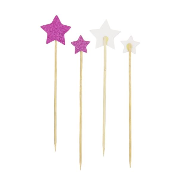 MATERIALS FOR CRAFT AND DECORATION - TOPPER FROM CARTON - STAR 02 GLITTER - MIX SIZES - CYCLAMEN - 6pcs.
