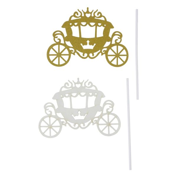 MATERIALS FOR CRAFT AND DECORATION - TOPPER FROM CARTON - COACH 01 GLITTER - 13.5x10cm - GOLD - PACKAGE 6pcs.