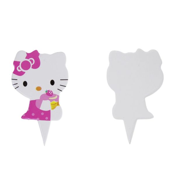 MATERIALS FOR CRAFT AND DECORATION - TOPPER FROM CARTON - KITTY 02 - 4x6.5cm - PINK AND WHITE - PACKAGE 50pcs.