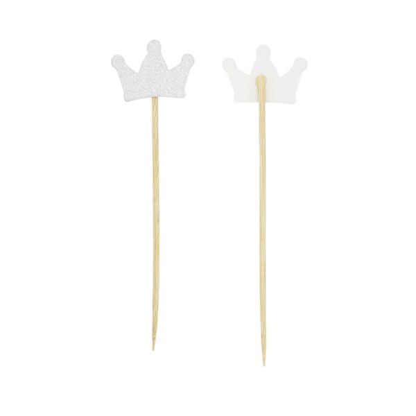MATERIALS FOR CRAFT AND DECORATION - TOPPER FROM CARTON - CROWN 01 GLITTER - 3.8x14.5cm SILVER - 10pcs.