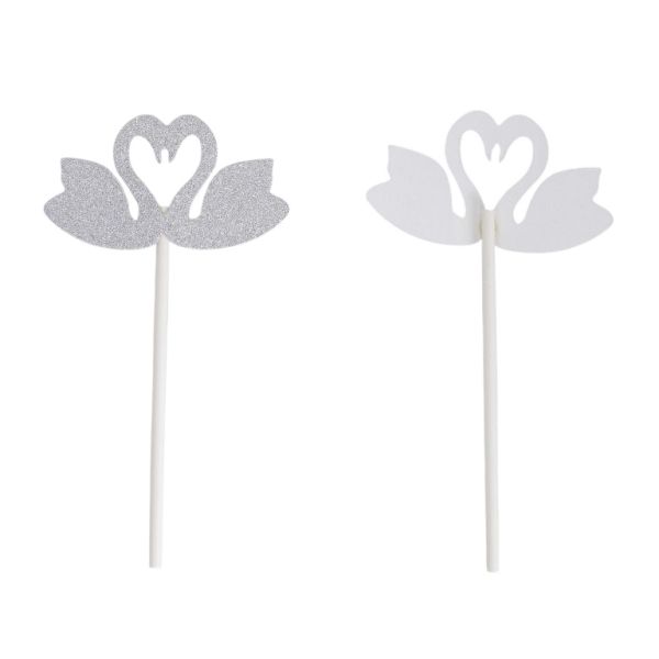 MATERIALS FOR CRAFT AND DECORATION - TOPPER FROM CARTON - SWANS 01 GLITTER - 7x13cm - SILVER - PACKAGE 6pcs.