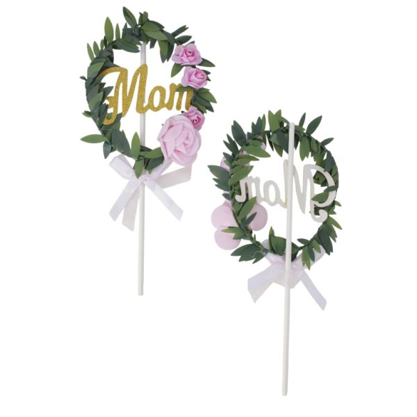 MATERIALS FOR CRAFT AND DECORATION - TOPPER FROM CARTON - MOTHER 01 - 11x20cm - PINK-GREEN (DARK)-GOLD - PACKAGE (6x2pcs.)