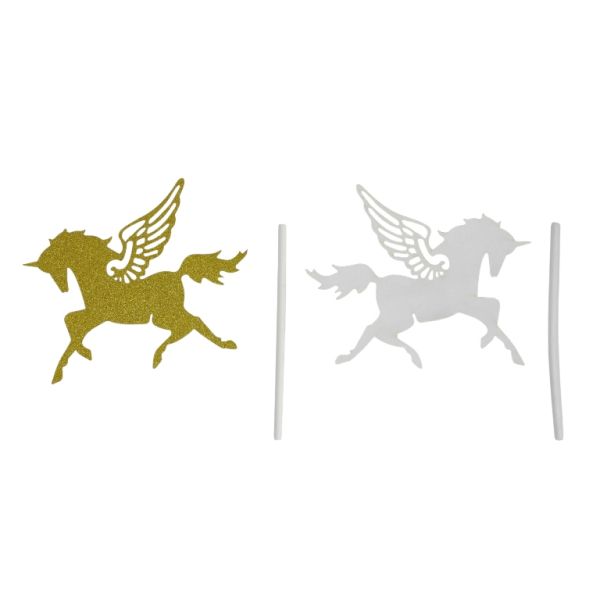 MATERIALS FOR CRAFT AND DECORATION - TOPPER FROM CARTON - PEGASUS 01 GLITTER - 10.5x8.5cm - GOLD - PACKAGE 6pcs.