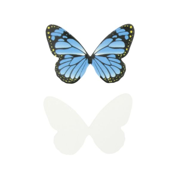 MATERIALS FOR CRAFT AND DECORATION - TOPPER FROM CARTON - BUTTERFLY 02 - 6.8x4.5cm BLUE-YELLOW-BLACK - PACKAGE 50pcs.