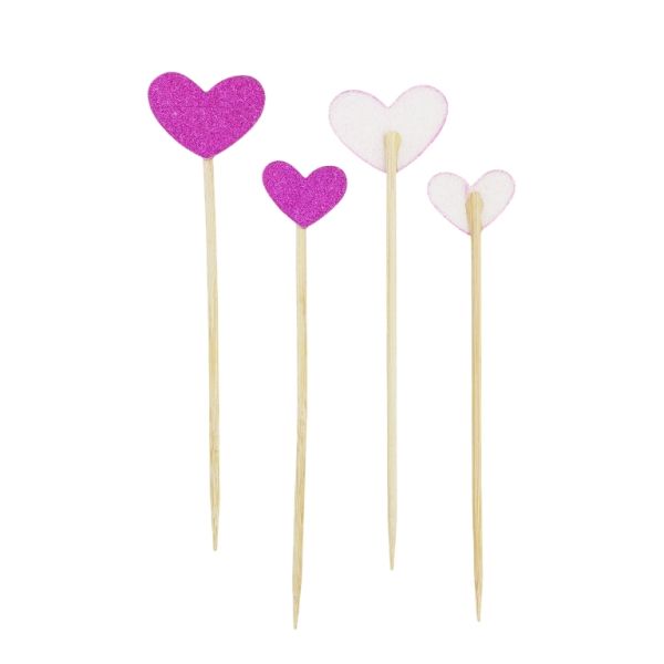 MATERIALS FOR CRAFT AND DECORATION - TOPPER FROM CARTON - HEART 01 GLITTER - MIX SIZES - CYCLAMEN - PACKAGE (6x6pcs.)