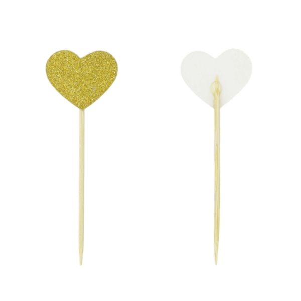MATERIALS FOR CRAFT AND DECORATION - TOPPER FROM CARTON - HEART 01 GLITTER - 2.5x7.5cm GOLD - 5pcs.