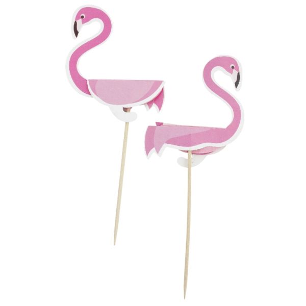 MATERIALS FOR CRAFT AND DECORATION - TOPPER FROM CARTON - FLAMINGO 01 - 6x15cm - PINK AND WHITE - PACKAGE (6x2pcs.)