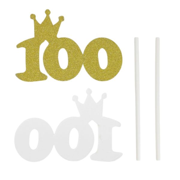 MATERIALS FOR CRAFT AND DECORATION - TOPPER FROM CARTON - NUMBER 100 GLITTER - 9x6cm - GOLD - 1pcs.