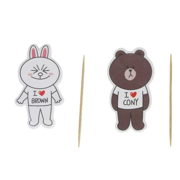MATERIALS FOR CRAFT AND DECORATION - TOPPER FROM CARTON AND FOAM - RABBIT AND BEAR 02 - 3.5x6cm-3.3x5.8cm - BROWN-WHITE-BLACK - 12pcs.