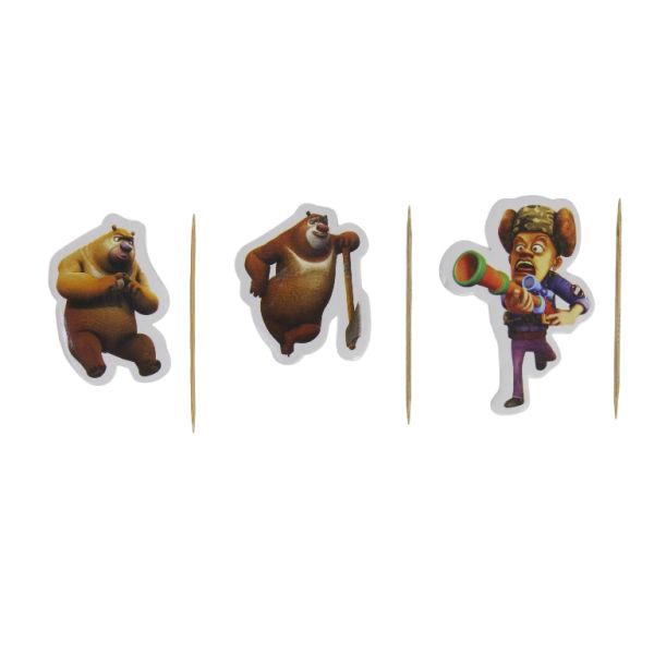 MATERIALS FOR CRAFT AND DECORATION - TOPPER FROM CARTON AND FOAM - BEAR AND HUNTER 01 - 4.5x6.3cm-3.5x5cm - BROWN - PACKAGE (6x12pcs.)