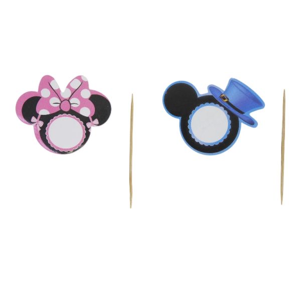 MATERIALS FOR CRAFT AND DECORATION - TOPPER FROM CARTON AND FOAM - MINNIE AND MICKEY 01 - 5.3x4.3cm-5.6x4.3cm - BLUE-PINK-WHITE - 12pcs.